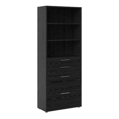 Prima Bookcase 5 Shelves with 2 Drawers + 2 File Drawers in Black woodgrain