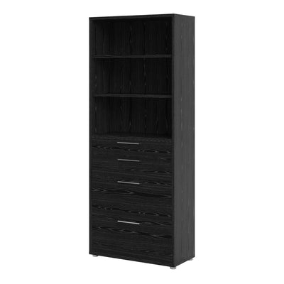 Prima Bookcase 5 Shelves with 2 Drawers + 2 File Drawers in Black woodgrain