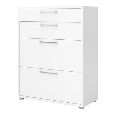 Prima Bookcase 2 Shelves with 2 Drawers + 2 File Drawers in White