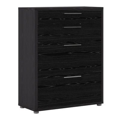 Prima Bookcase 2 Shelves with 2 Drawers + 2 File Drawers in Black woodgrain