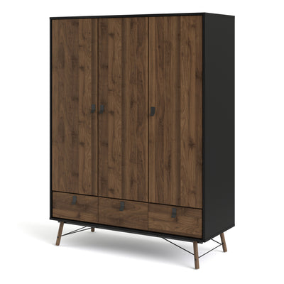 Ry Wardrobe 3 doors + 3 drawers Matt Black Walnut
