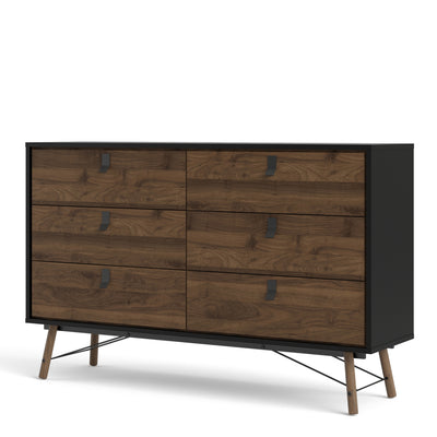 Ry Wide double chest of drawers 6 drawers Matt Black Walnut