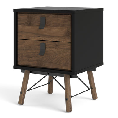 Ry Bedside cabinet 2 drawer Matt Black Walnut