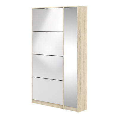 Shoe cabinet w. 4 tilting doors and 2 layers + 1 mirror door