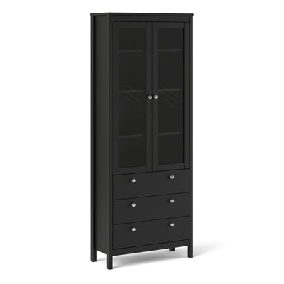 Madrid China cabinet 2 doors w/glass + 3 drawers in Matt Black
