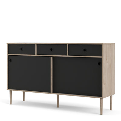 Rome Sideboard 2 Sliding doors + 3 drawers in Jackson Hickory Oak with Matt Black
