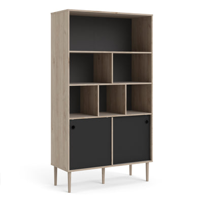 Rome Bookcase 2 sliding doors in Jackson Hickory Oak with Matt Black