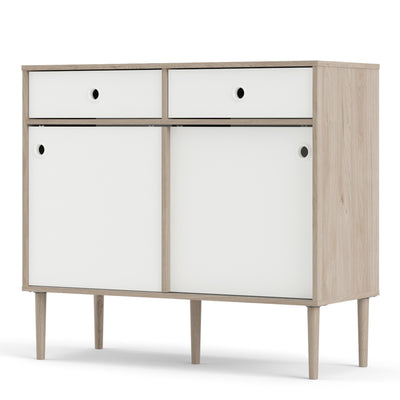 Rome Sideboard 2 Sliding doors + 2 drawers in Jackson Hickory Oak with Matt White