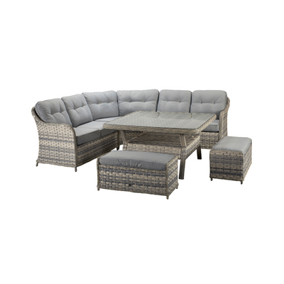 Carter Outdoor Large Rattan Corner Dining Set in Grey