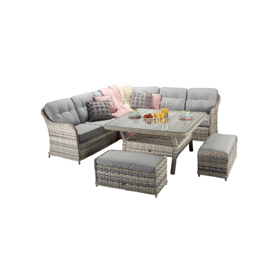 Carter Outdoor Large Rattan Corner Dining Set in Grey