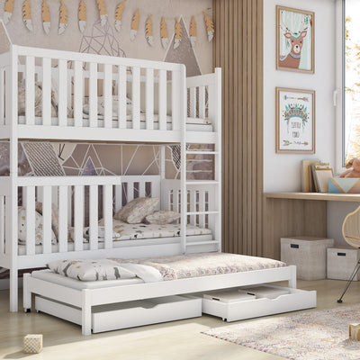 Wooden Bunk Bed Emily with Trundle and Storage