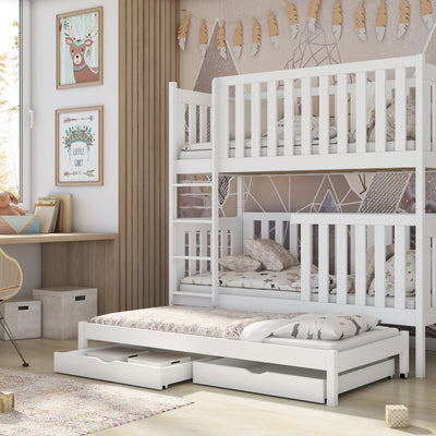 Wooden Bunk Bed Emily with Trundle and Storage