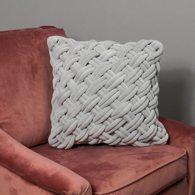Grey Handknotted Velvet Cushion - Feather Filled