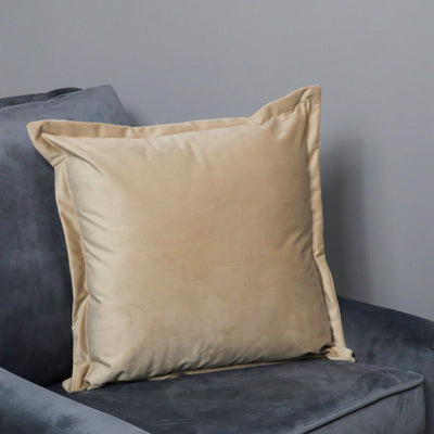 Beige Velvet Cushion - Feather Filled