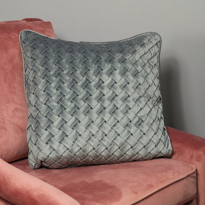 Woven Grey Velvet Cushion - Feather Filled