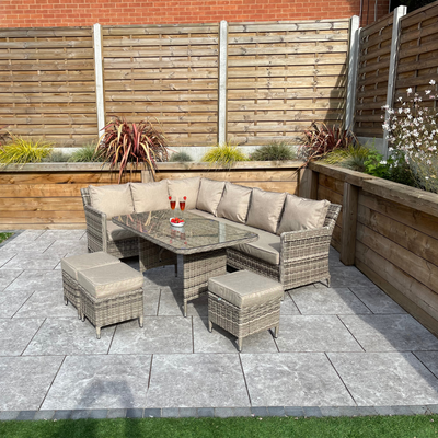 Frida Outdoor Rattan 9 Seater Corner Dining Sofa Set in Grey/Beige