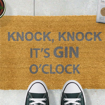 Knock Knock It's Gin O'Clock Grey Doormat