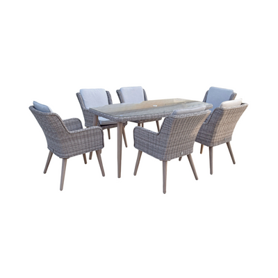 Harper Outdoor 6 Seat Rattan Dining Set in Grey
