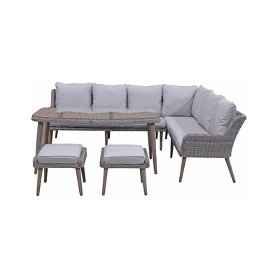 Harper Outdoor Corner Sofa Rattan Dining Set with 2 Ottomans in Grey