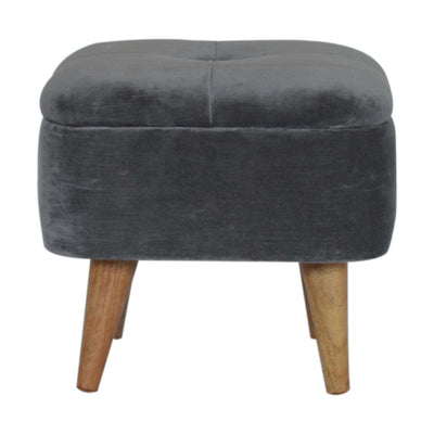 Square Grey Velvet Storage Footstool
