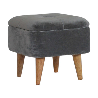 Square Grey Velvet Storage Footstool