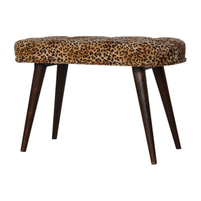 Leopard Print Cotton Velvet Deep Button Bench