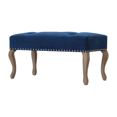 French Style Royal Blue Velvet Bench