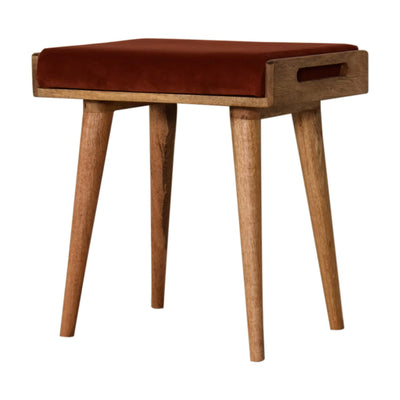 Brick Red Velvet Tray Style Footstool