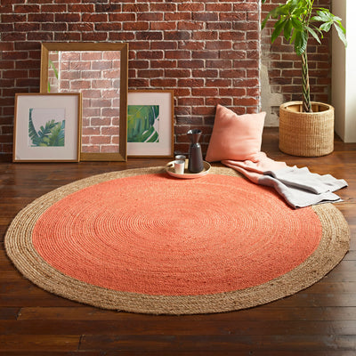 Milano Soft Jute Rug with Blood Orange Centre - 200cm Diameter