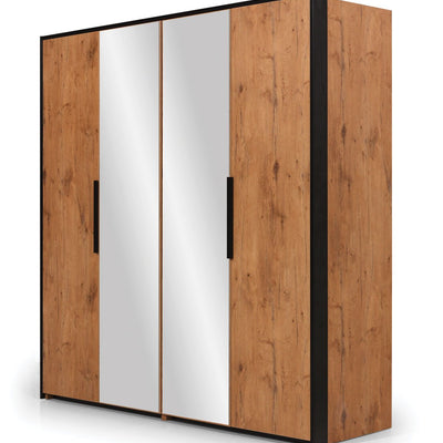 Loft Mirrored Folding Door Wardrobe 204cm in Lancelot Oak