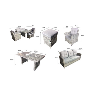 Ora Outdoor Rattan Seven Seater Dining Set in Grey