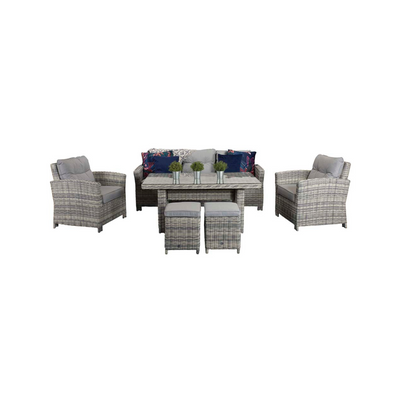 Ora Outdoor Rattan Seven Seater Dining Set in Grey