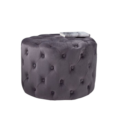 Grey Tufted Velvet Pouffe