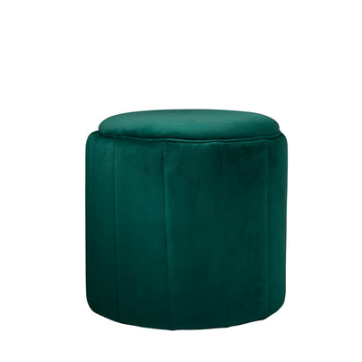 Round Deep Green Plush Stool