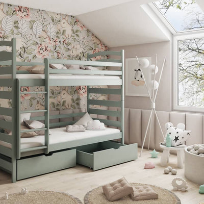 Wooden Bunk Bed Slawek with Storage