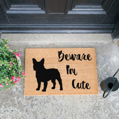 Beware I'm Cute French Bulldog Doormat