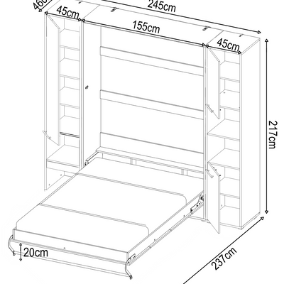 CP-01 Vertical Wall Bed Concept 140cm with Storage Cabinets