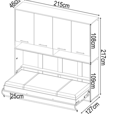 CP-06 Horizontal Wall Bed Concept 90cm with Over Bed Unit