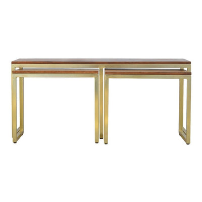 Solid Wood Iron Gold Base Table Set of 3