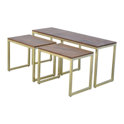 Solid Wood Iron Gold Base Table Set of 3