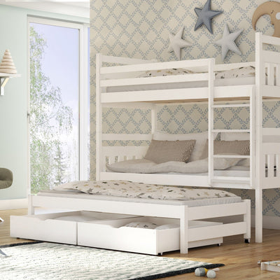 Wooden Bunk Bed Seweryn with Trundle and Storage