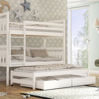 Wooden Bunk Bed Seweryn with Trundle and Storage