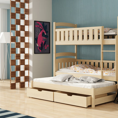Wooden Bunk Bed Ola with Trundle and Storage