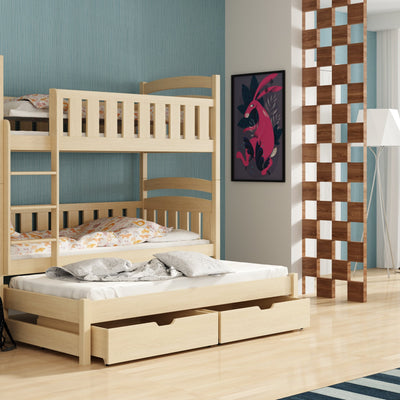 Wooden Bunk Bed Ola with Trundle and Storage