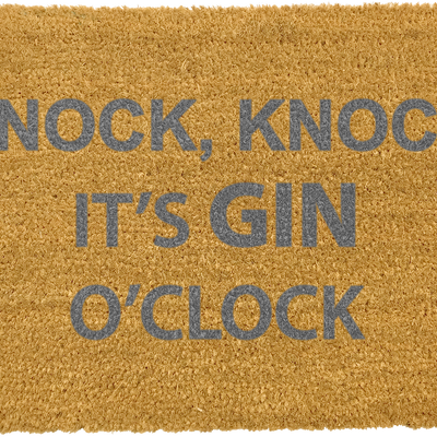 Knock Knock It's Gin O'Clock Grey Doormat