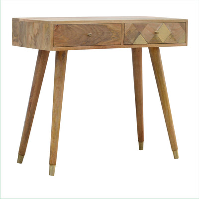 Oak-ish Gold Brass Inlay Console Table