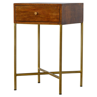 Chestnut End Table with Gold Base