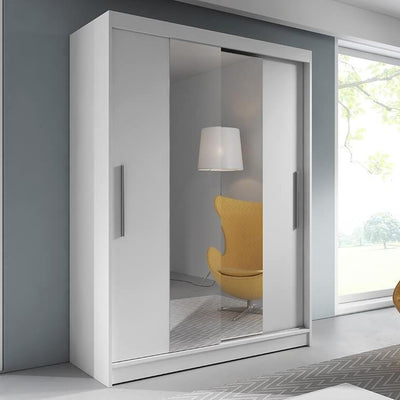 Vista 01 Sliding Mirror Door Wardrobe 150cm in White Matt