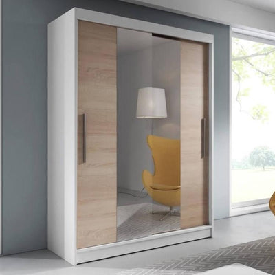 Vista 01 Sliding Mirror Door Wardrobe 150cm in White Matt