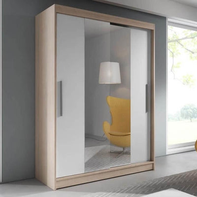 Vista 01 Sliding Mirror Door Wardrobe 150cm in Sonoma Oak